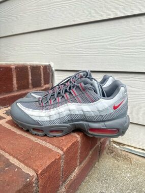 Size 9- Nike Air Max 95 Essential Smoke Grey University Red